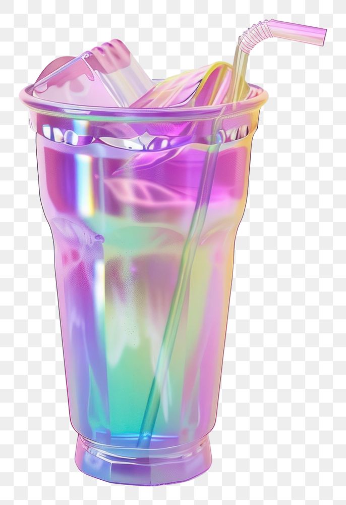 PNG 3d render of drink holographic glass color white background refreshment drinkware.