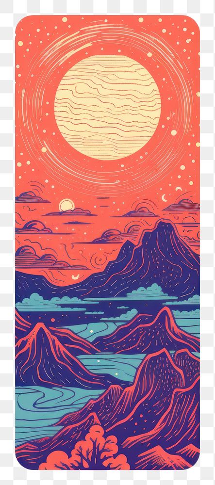 PNG Tarot card Risograph style mountain art tranquility.