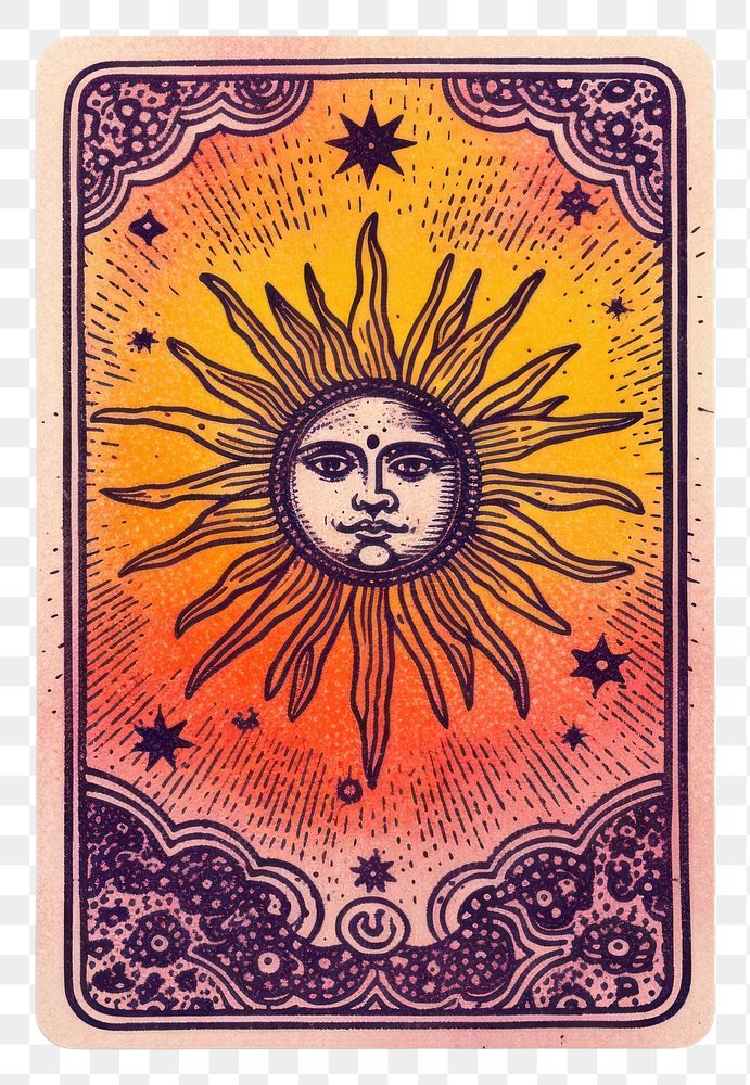 PNG Tarot card Risograph style art representation illustrated.