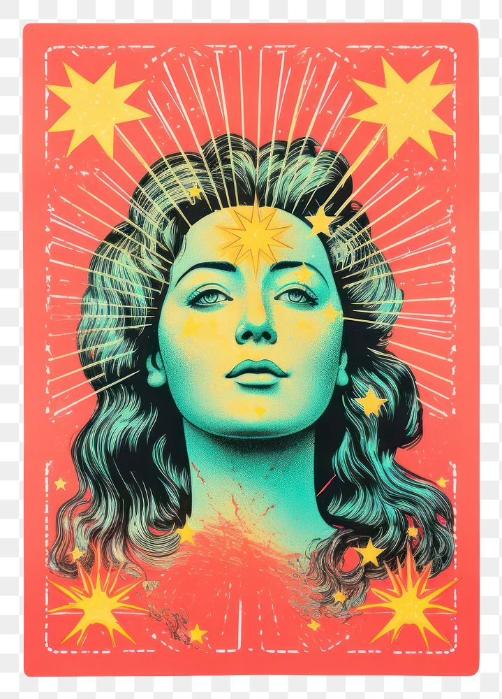 PNG Tarot card Risograph style portrait poster adult.