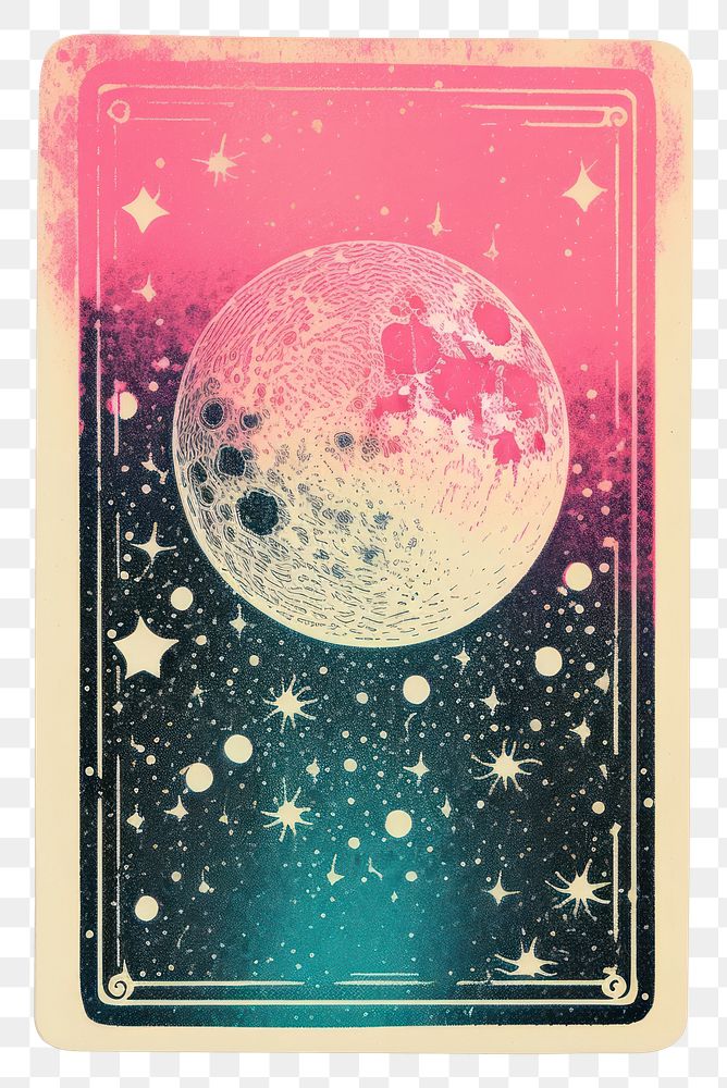 PNG Tarot card Risograph style moon astronomy night.