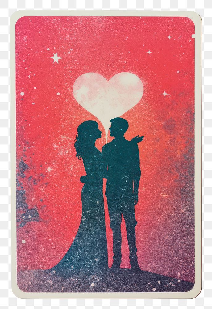 PNG Tarot card Risograph style kissing adult love.