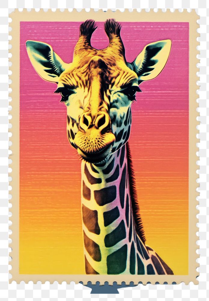PNG  Giraffe Risograph style wildlife animal mammal.