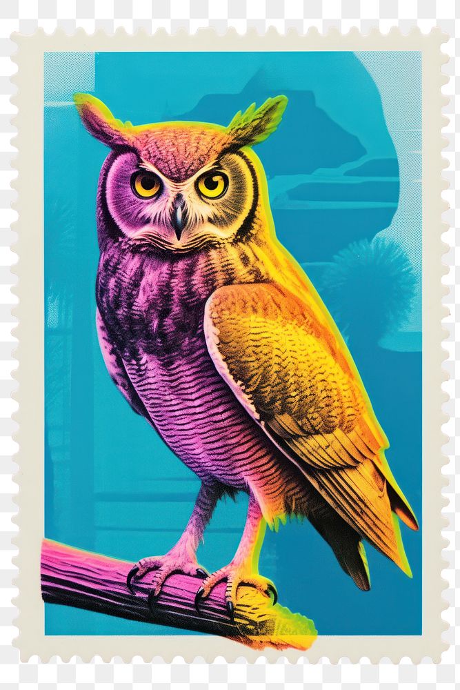 PNG  Owl Risograph style animal bird representation.