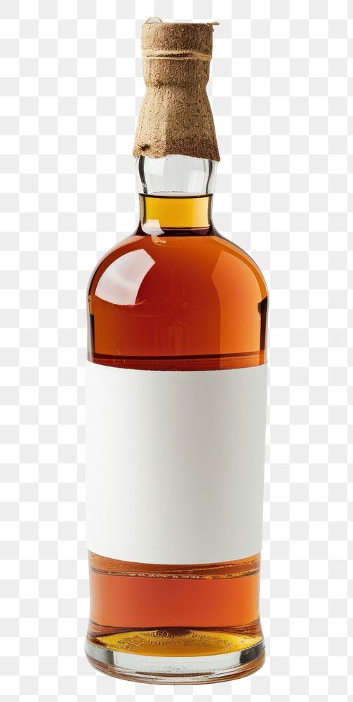 PNG Transparent bottle of whiskey with white label whisky drink white background.