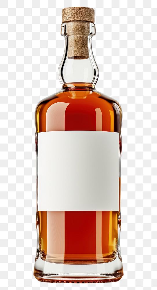 PNG Transparent bottle of whiskey with white label whisky drink white background.