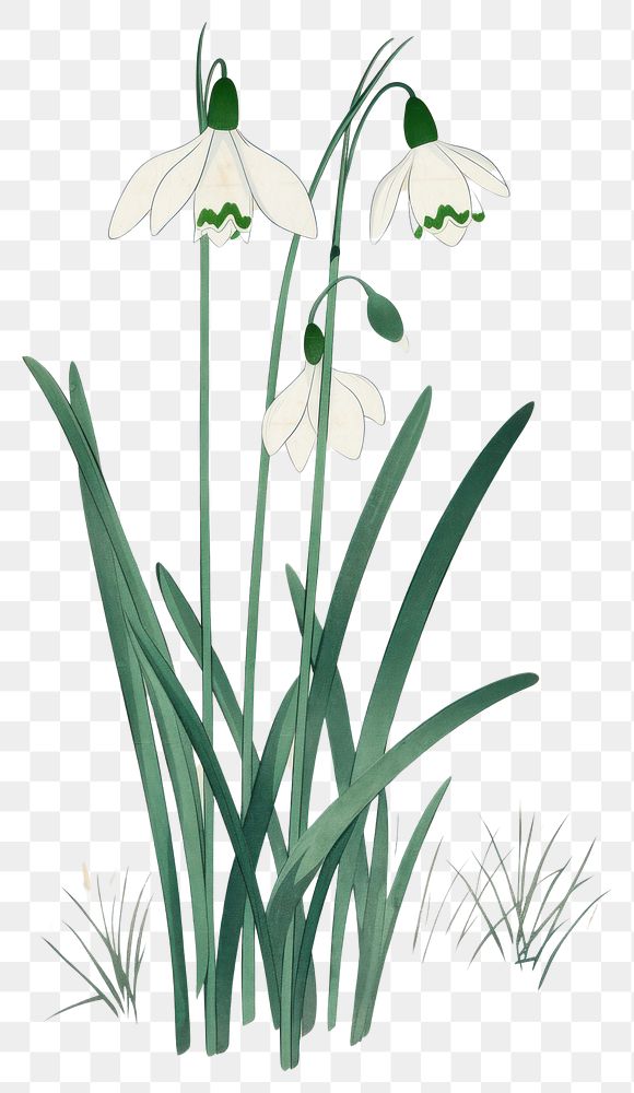 PNG  Japanese wood block print illustration of snowdrop flower plant amaryllidaceae hymenocallis.