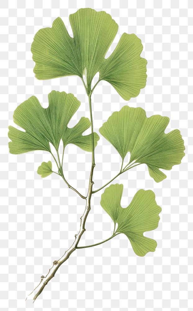 PNG Japanese wood block print illustration of ginkgo tree plant green leaf