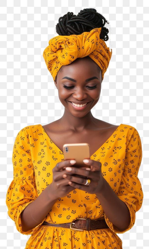 PNG African woman holding cellphone portrait smiling smile