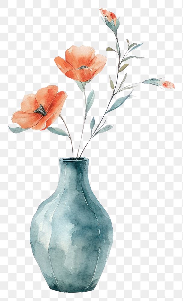PNG  Vase flower watercolor art painting craft.