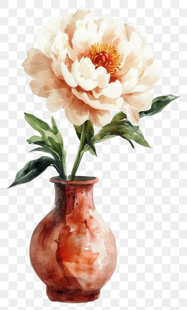PNG  Vase flower watercolor craft plant peony.