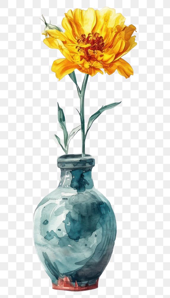 PNG  Vase flower watercolor art yellow craft.