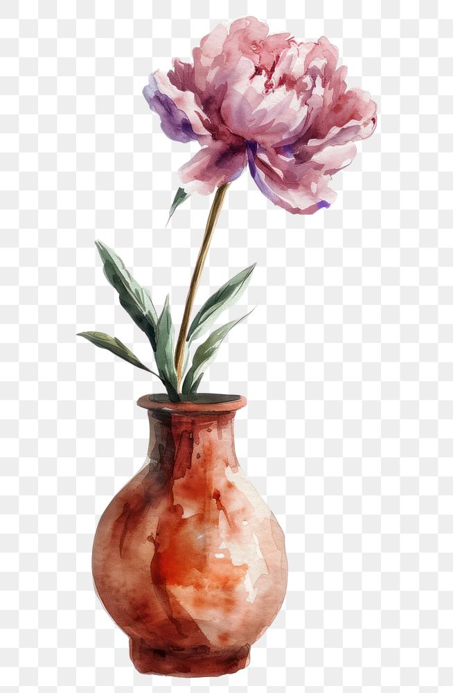 PNG  Vase flower watercolor art painting purple.
