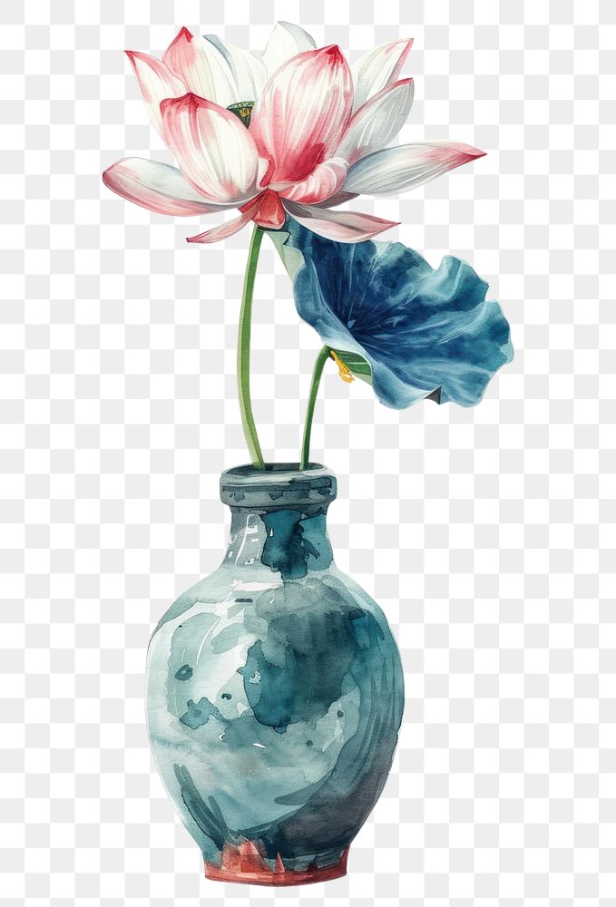 PNG  Vase flower watercolor art painting plant.