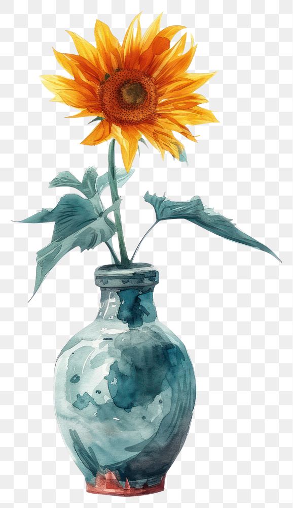 PNG  Vase flower watercolor sunflower art craft.