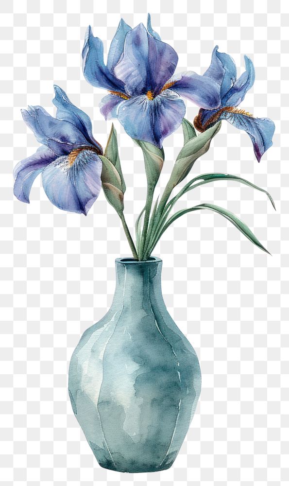 PNG  Vase flower watercolor plant iris art.