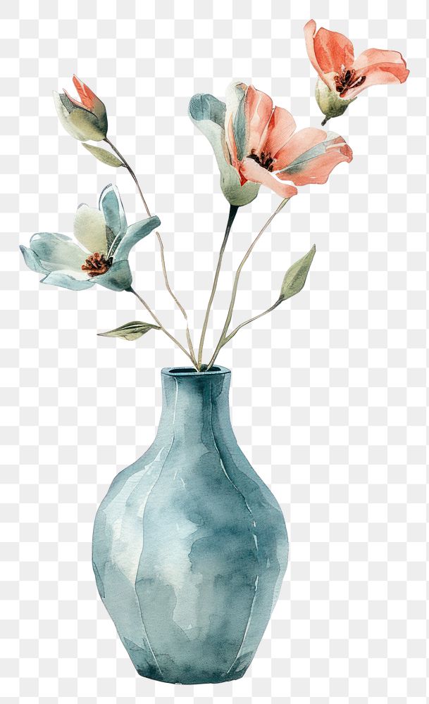 PNG  Vase flower watercolor art painting creativity.