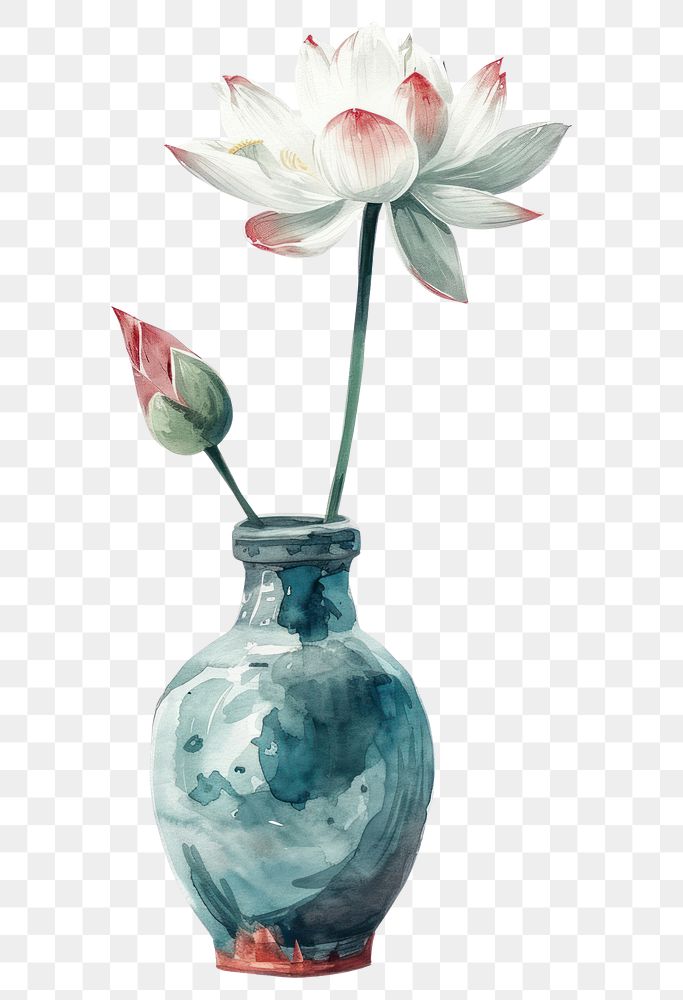 PNG  Vase flower watercolor art plant craft.