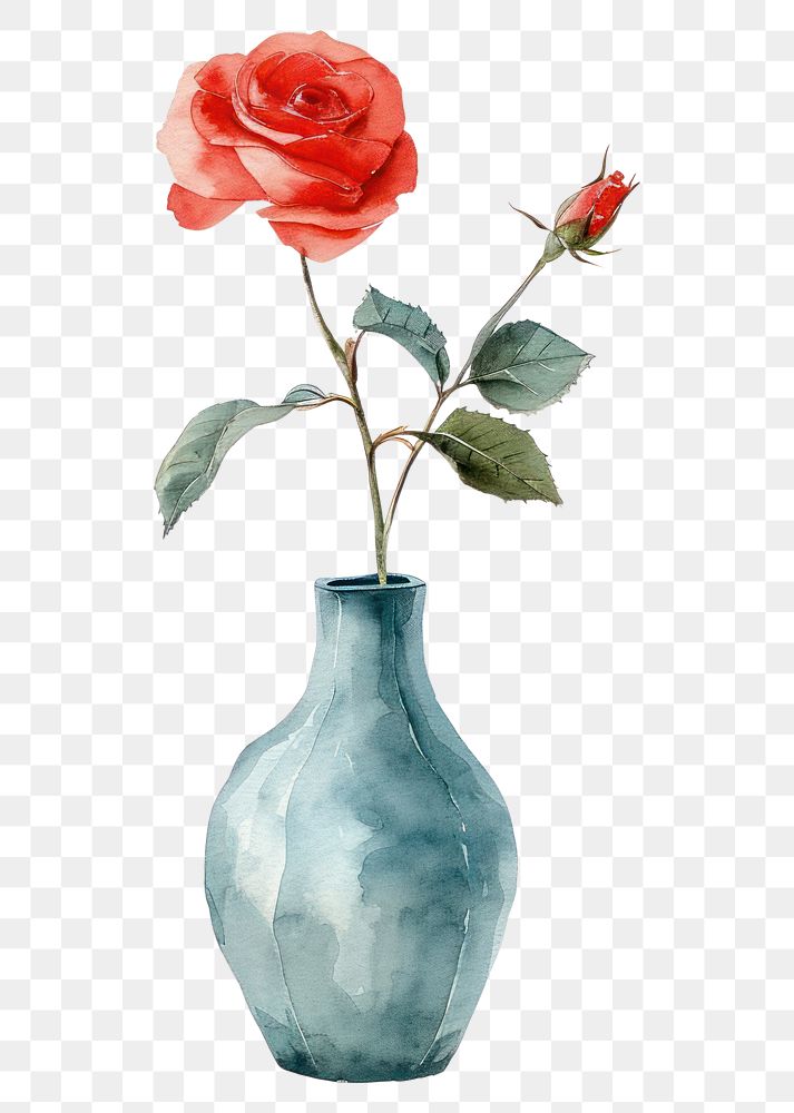 PNG  Vase flower watercolor rose craft plant.