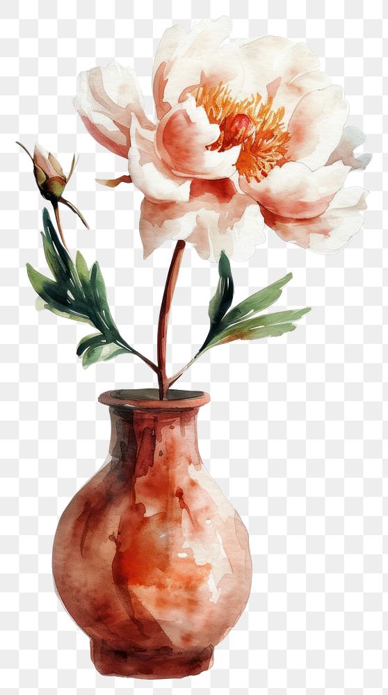 PNG  Vase flower watercolor art plant craft.