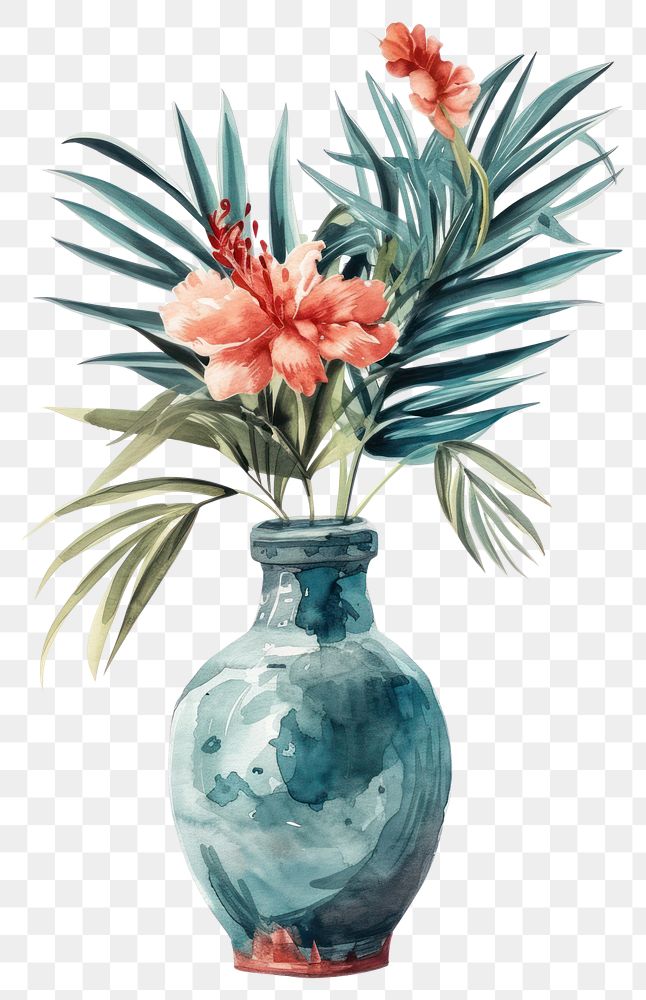 PNG  Vase flower watercolor art painting craft.