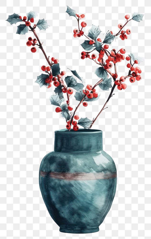 PNG  Vase watercolor blossom flower plant.
