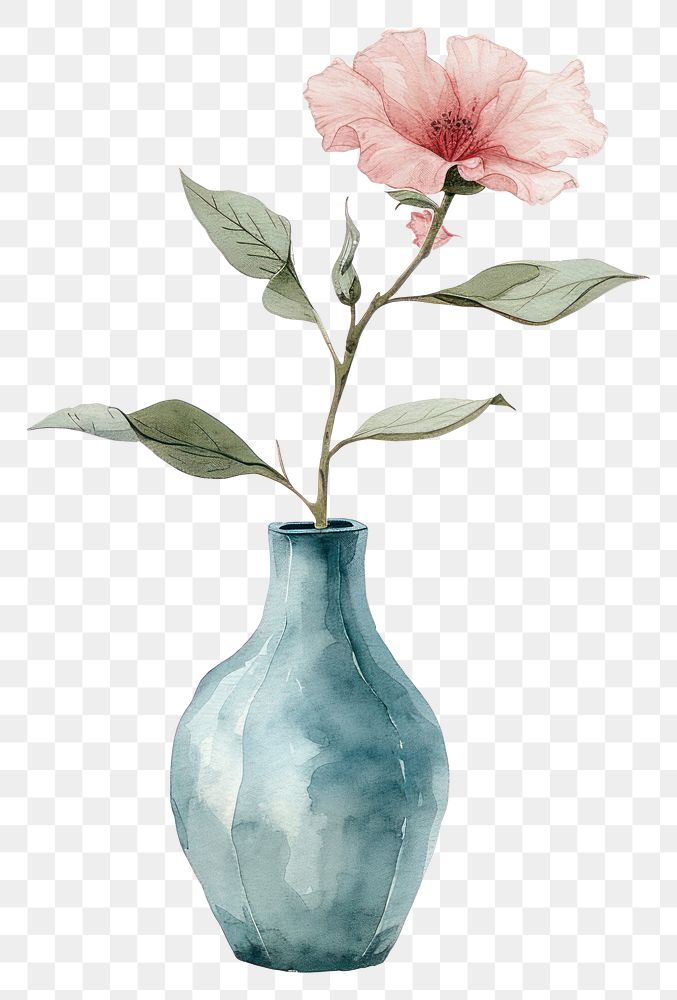 PNG  Vase watercolor flower plant art.