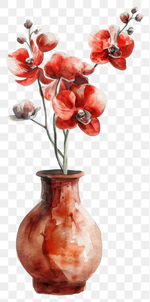 PNG  Vase watercolor flower art painting.