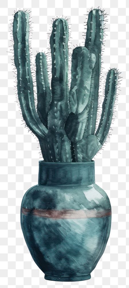 PNG  Vase watercolor cactus plant houseplant.