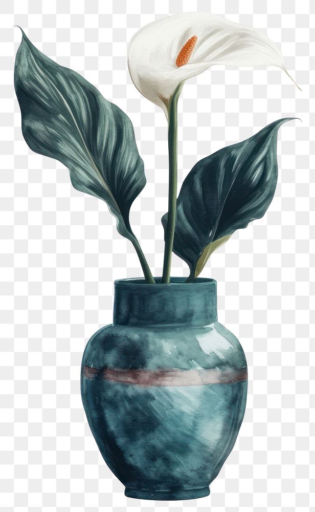 PNG  Vase watercolor flower plant inflorescence.