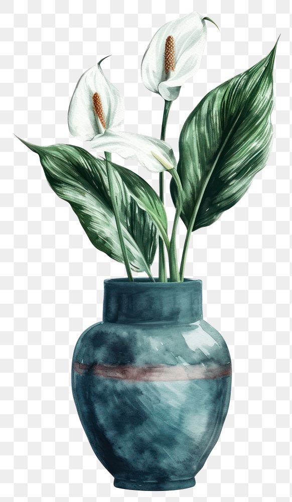PNG  Vase watercolor flower plant jar.