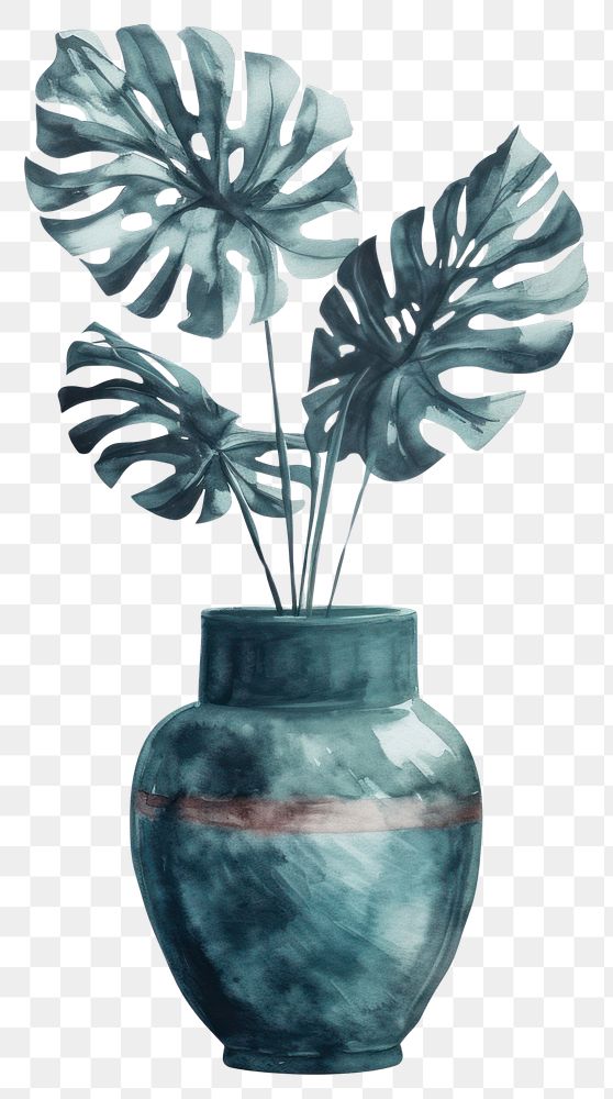 PNG  Vase watercolor plant leaf art.