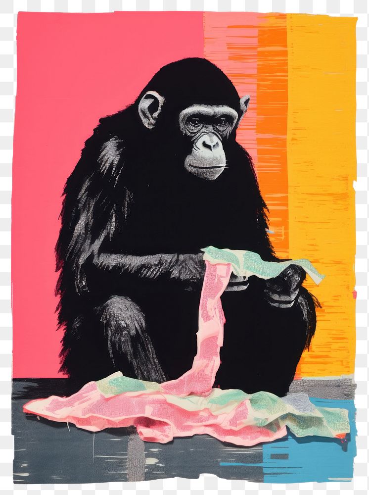 PNG Cute monkey reading book animal ape painting.