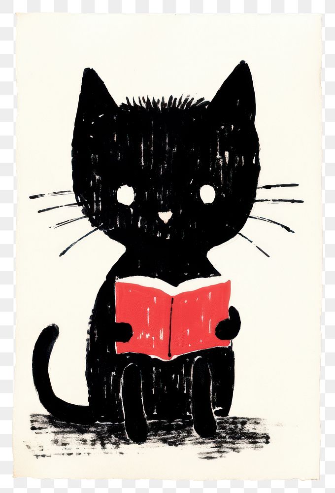 PNG Cute cat reading book animal mammal paper.