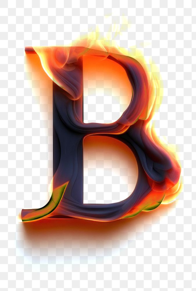 Burning letter B text fire glowing.
