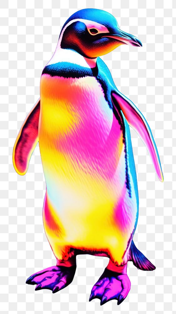 PNG  Black light oil painting of penguin animal purple yellow.