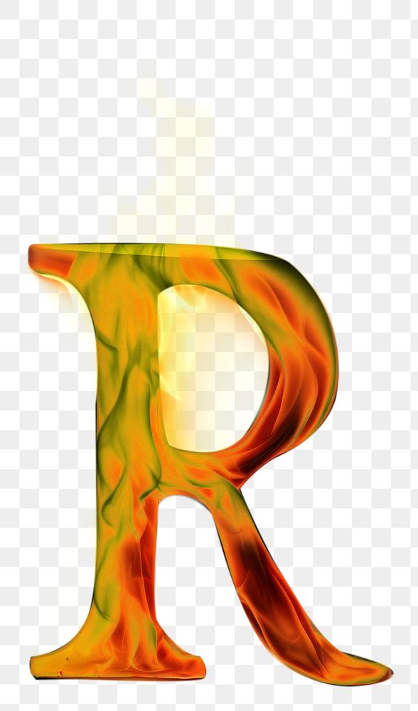 Burning letter R fire glowing yellow.