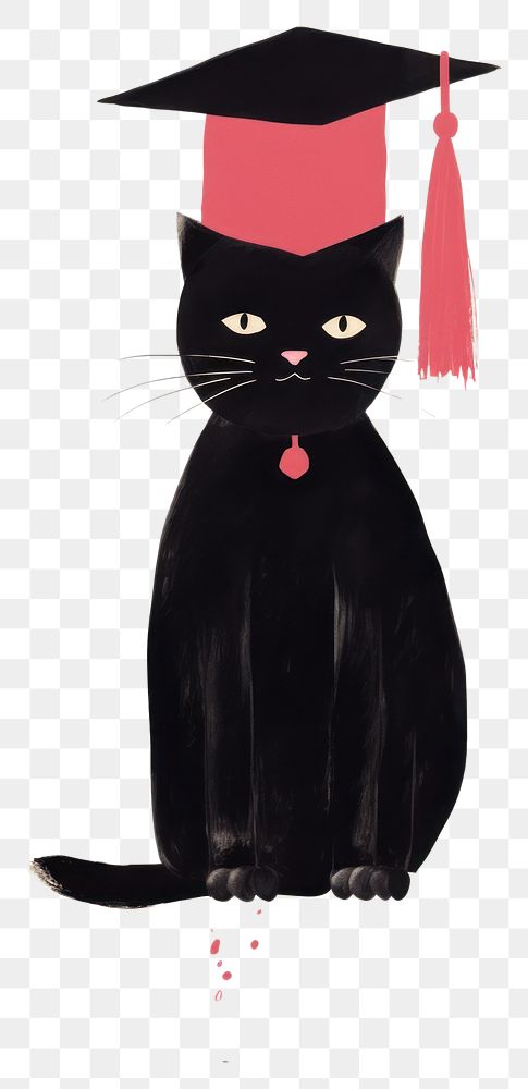 PNG Happy black cat student graduation animal mammal.
