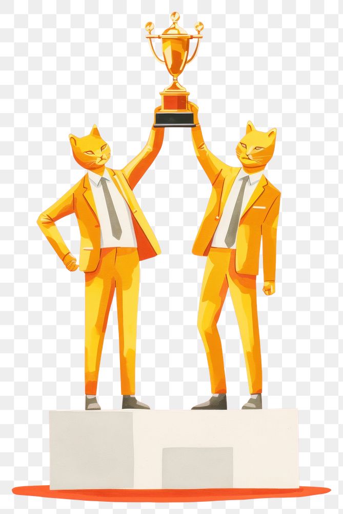 PNG Two cat businesspeople trophy gold art.