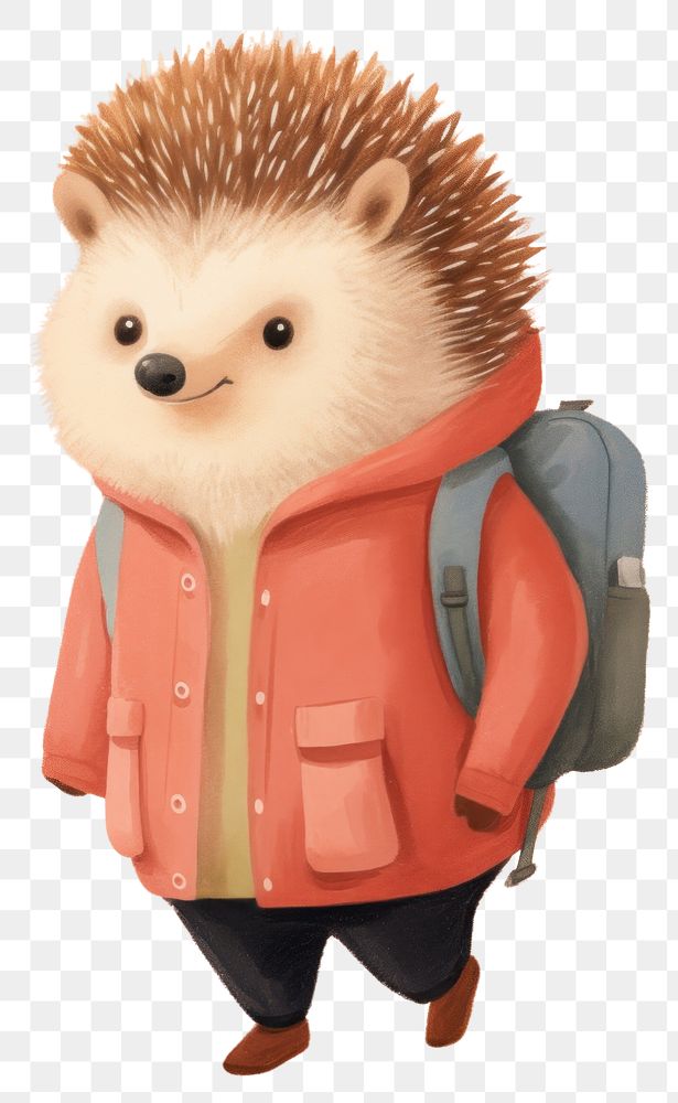 PNG Happy hedgehog student animal backpack mammal.