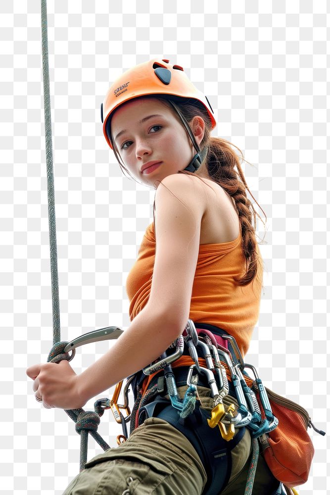 PNG Teenage girl in climbing recreation adventure portrait.