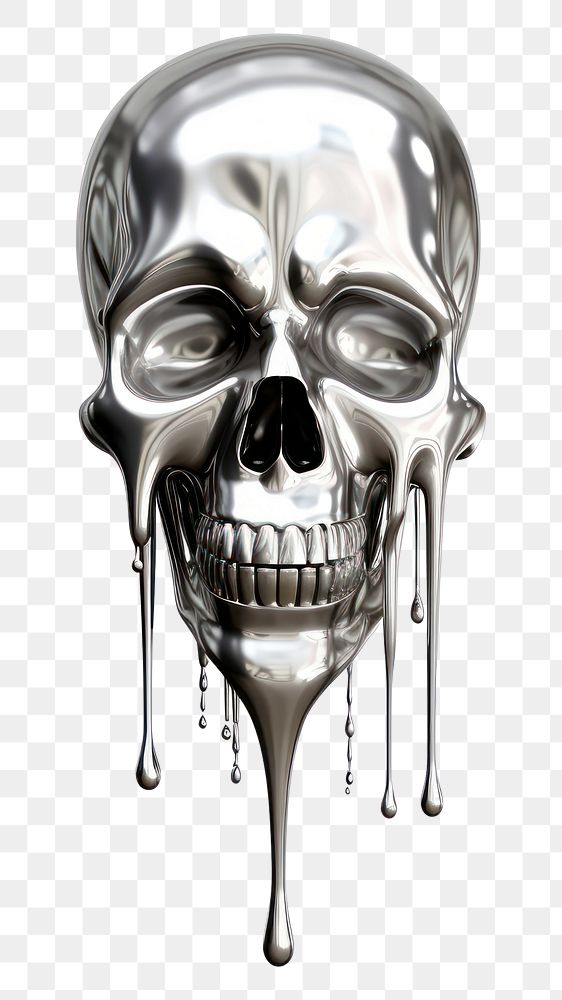 PNG Dripping skull white background illustrated drawing.