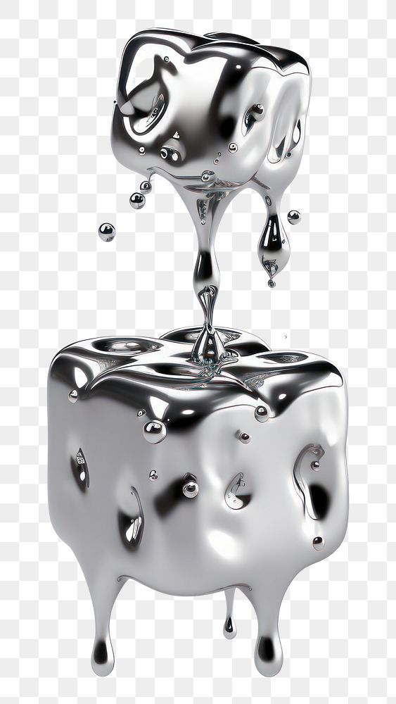 PNG Dripping dice silver metal white background.