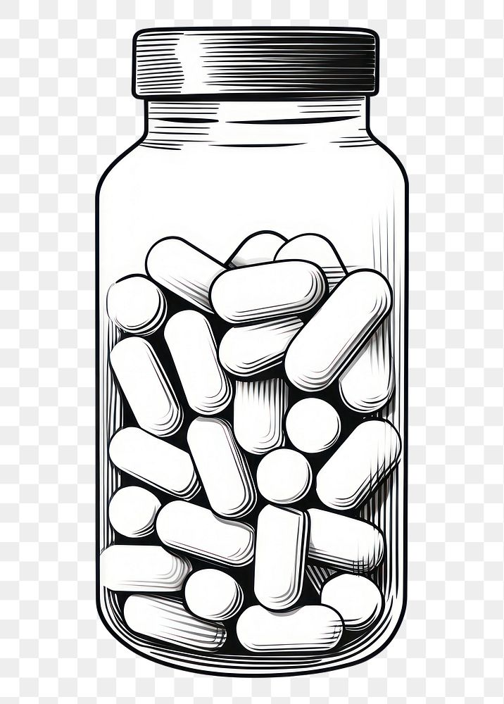 PNG Pills bottle jar white background monochrome.