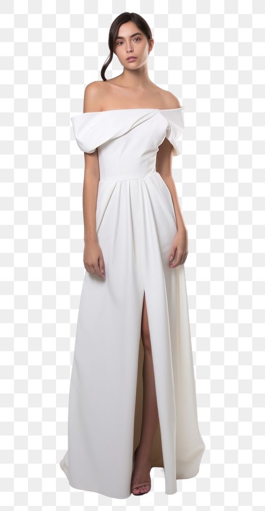 PNG Woman wearing blank white off-the-shoulder dress with gathered detail fashion wedding adult.