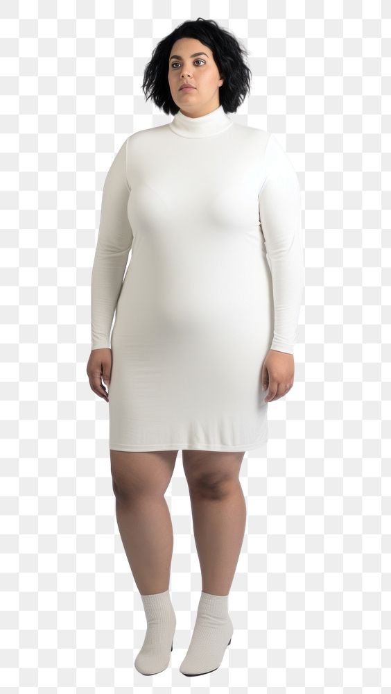 PNG Plus size woman wearing blank white knit mock turtleneck short dress sleeve adult hairstyle.