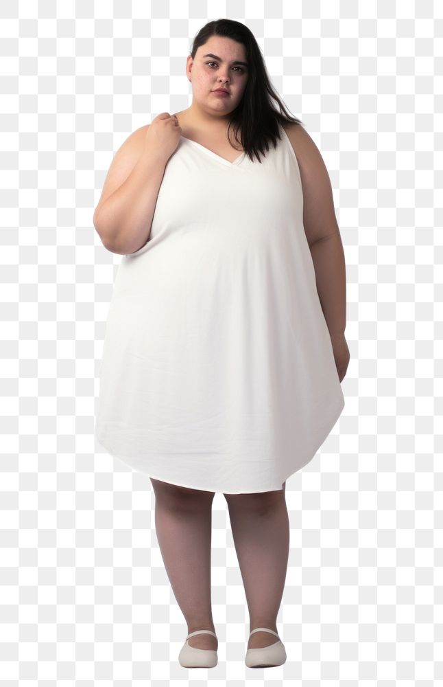 PNG Plus size woman wearing blank white short slip dress portrait fashion adult.