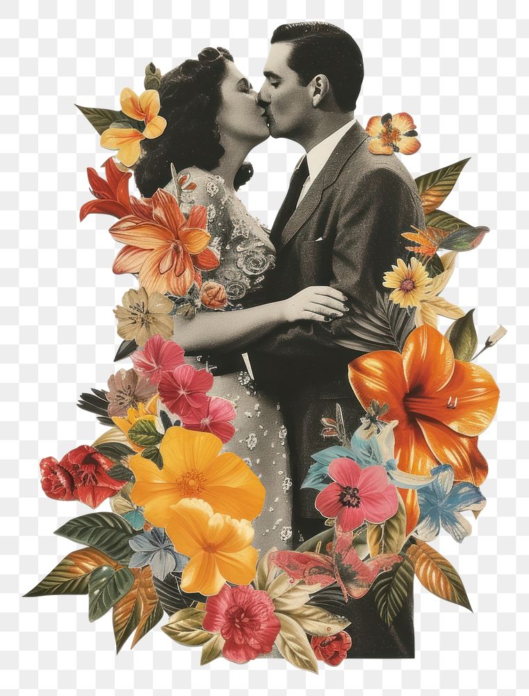 PNG Kissing flower art collage.