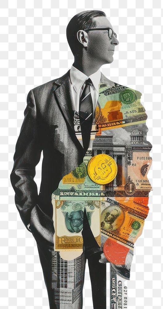 PNG Paper collage of businessman adult cash art.