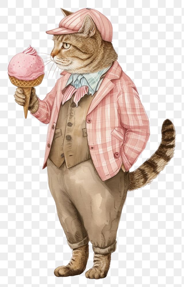 PNG  Cat eating ice cream watercolor dessert mammal animal.